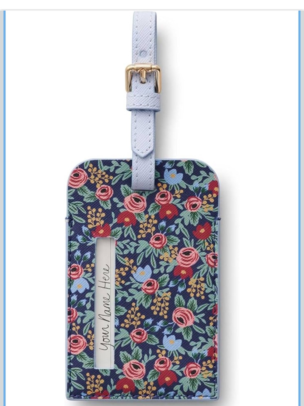 Rifle Paper Co. Navy Floral Luggage Tag with Pink and Red Roses